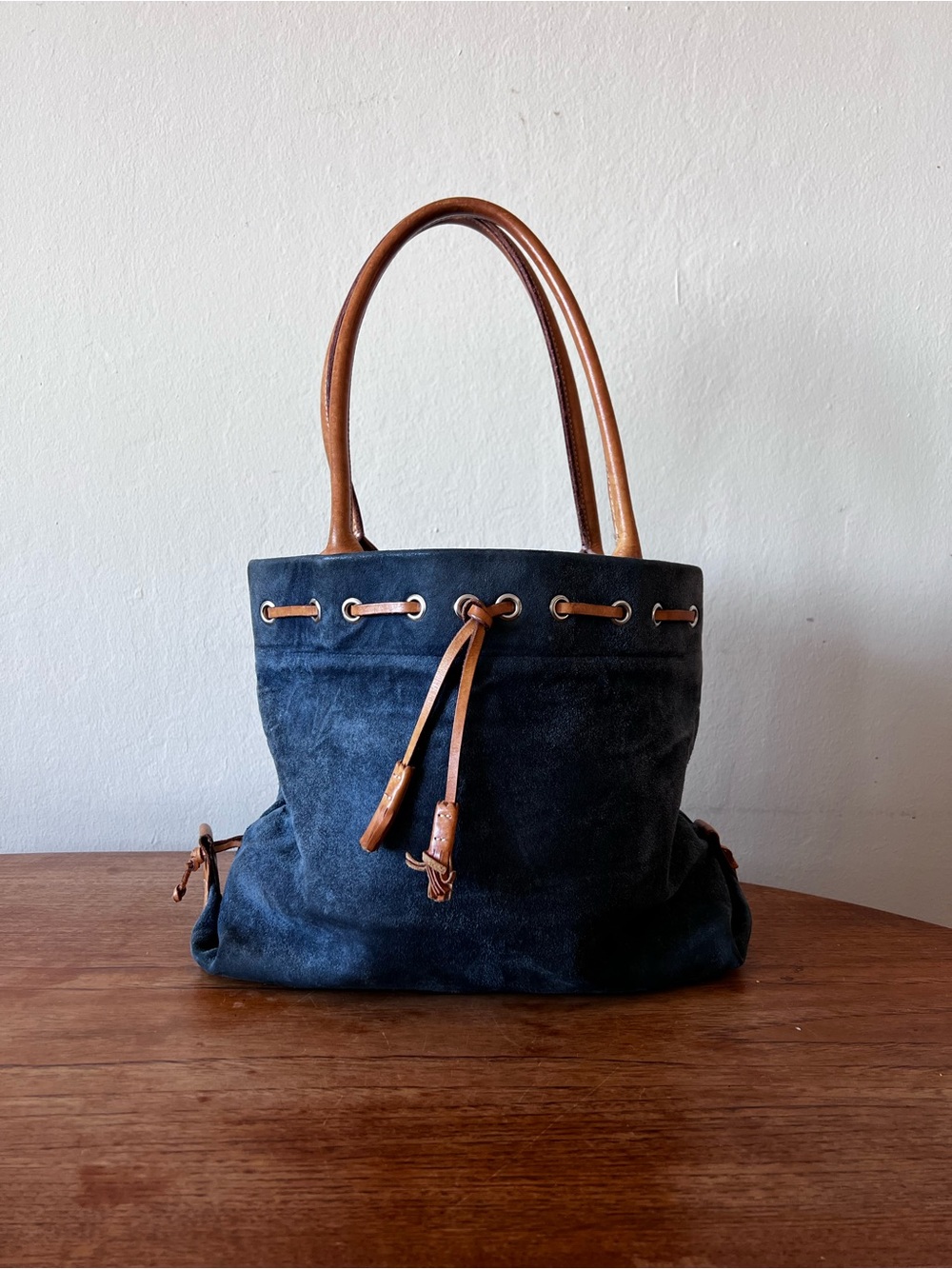 Dooney & Bourke Suede Leather Tote Bag BLUE